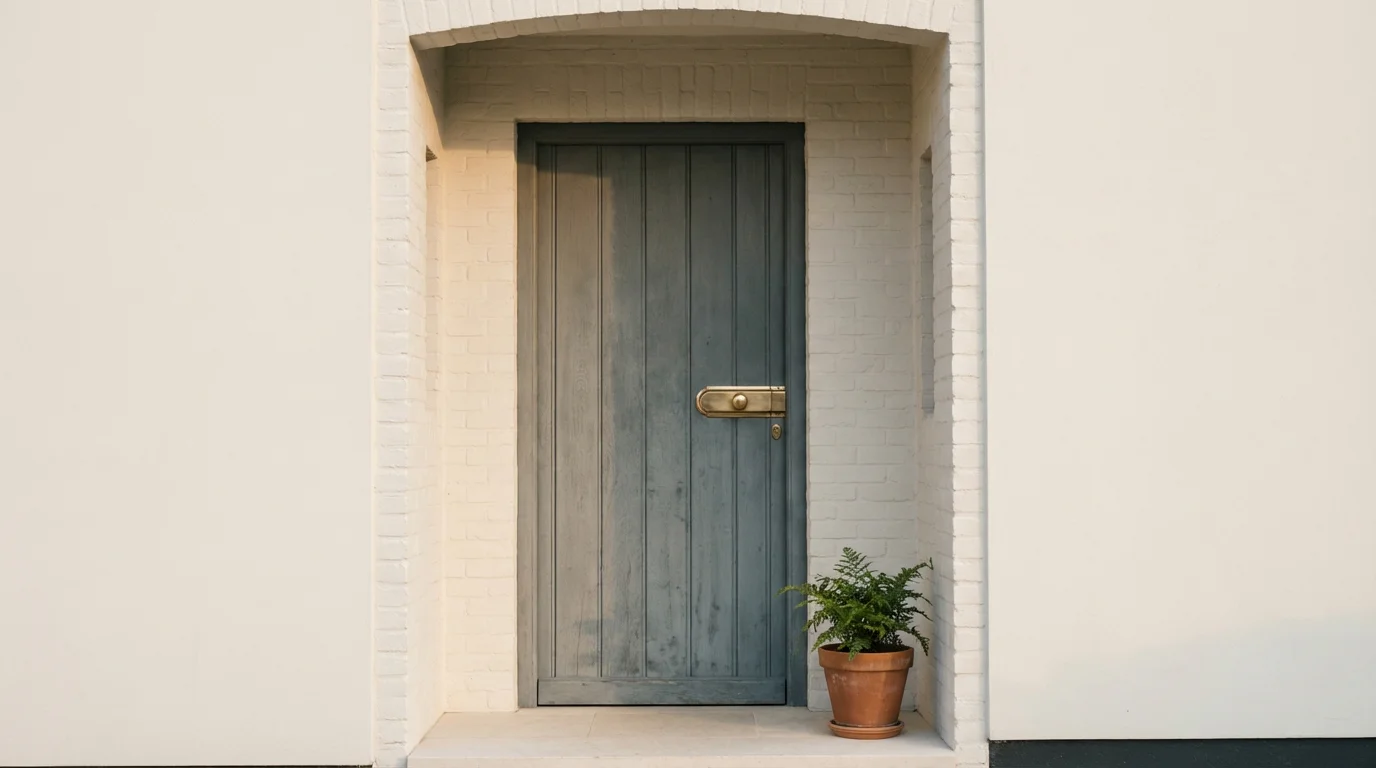 Gesloten deur met een slot symbool in een rustige Nederlandse omgeving die bescherming uitstraalt