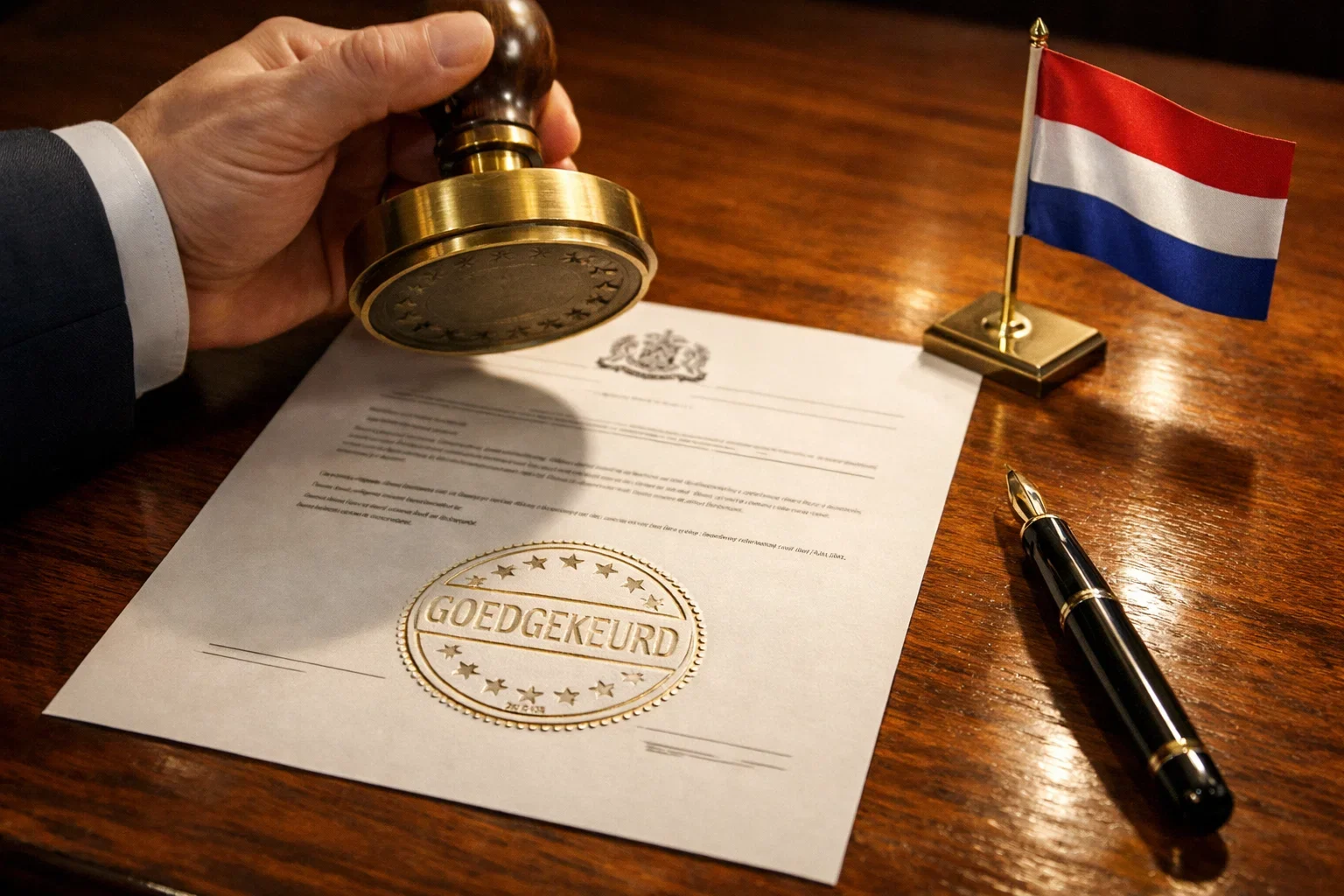 Officieel stempel op document symboliseert legale goedkeuring en bescherming