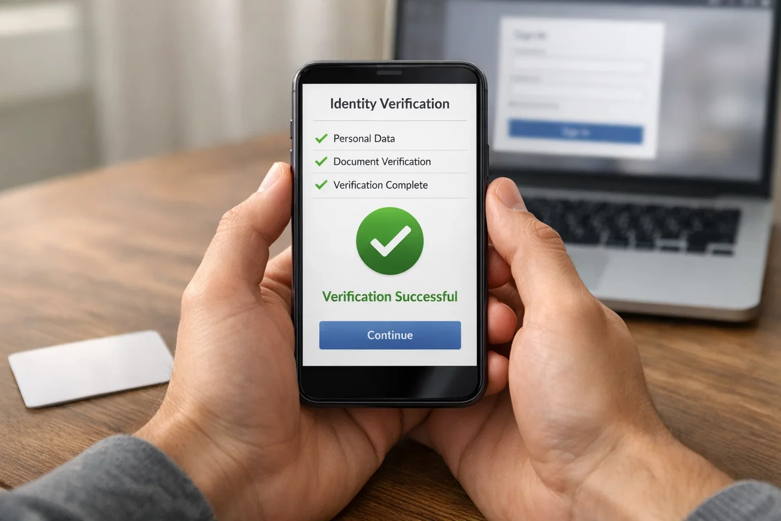 Persoon verifieert identiteit via smartphone met iDIN-systeem