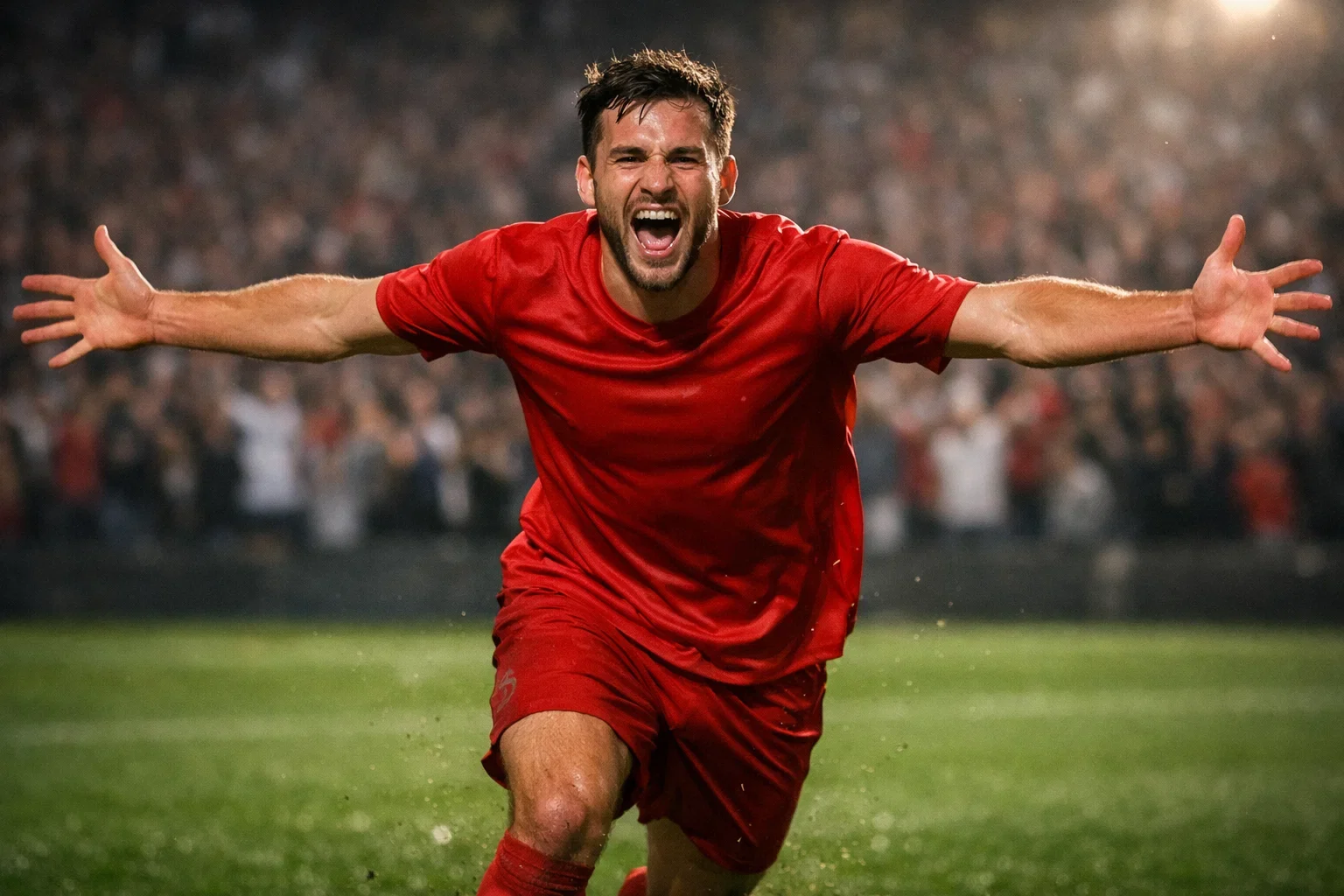 Voetballer die een doelpunt viert